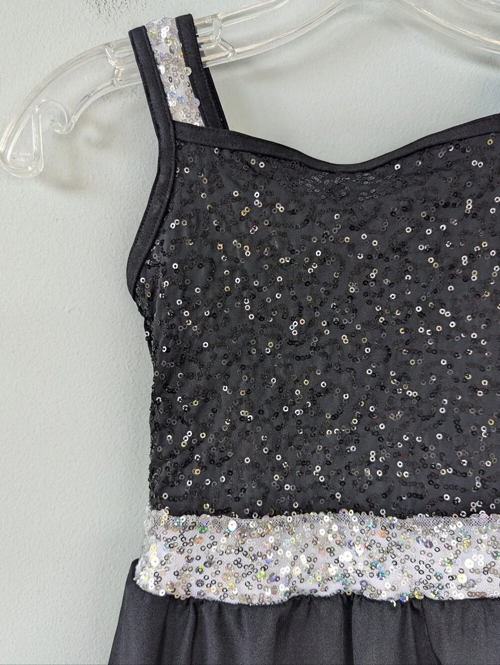 Weissman Girls IC Black & Silver Sequin Bow Dance Dress Costume